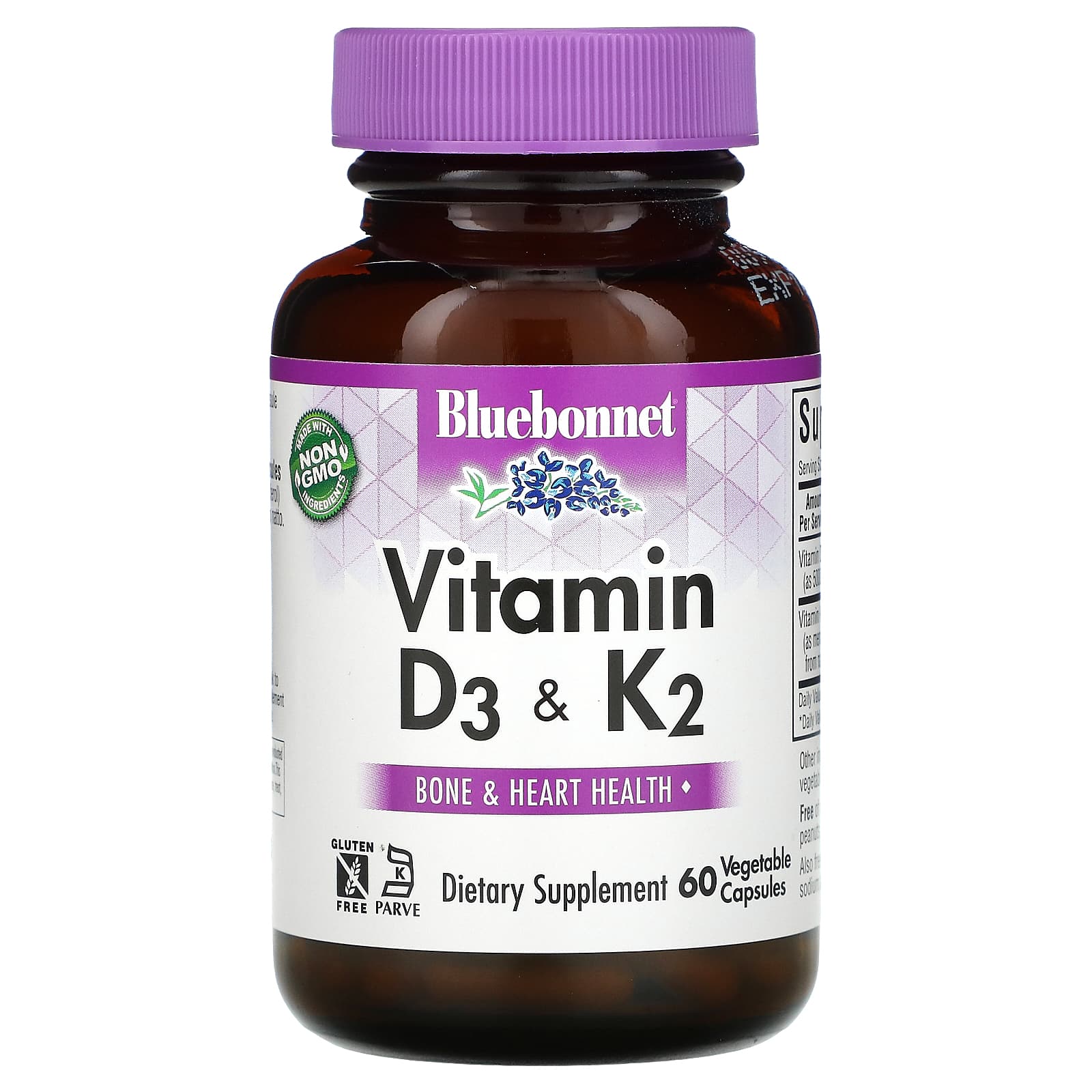 Bluebonnet, VITAMIN D3 & K2, 60 Vegetarian Capsules UPC 743715006546 | HiLife Vitamins